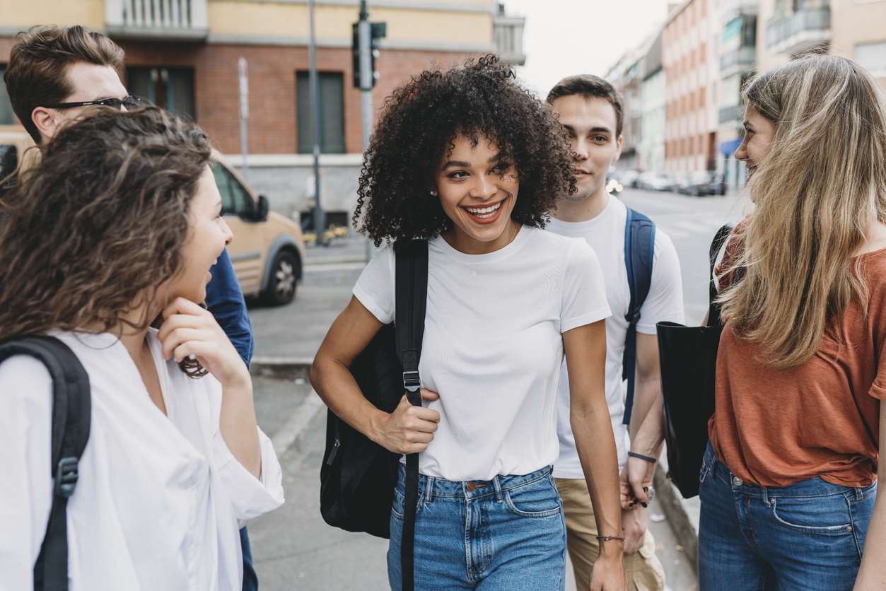 Group of friends out and about in the city.